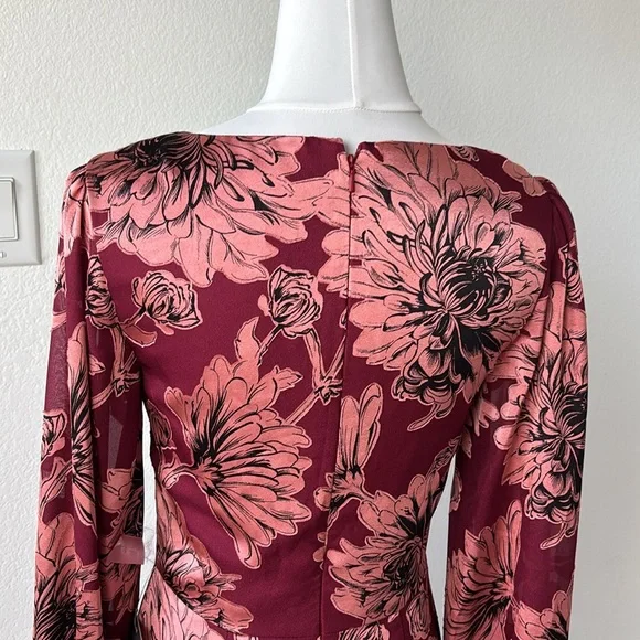 Theia Red Long Sleeve Gown with Sweetheart Neckline - Picture 5 of 11